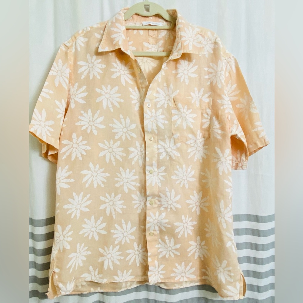 Italian made Floral Peach linen Short Sleeve Shirt